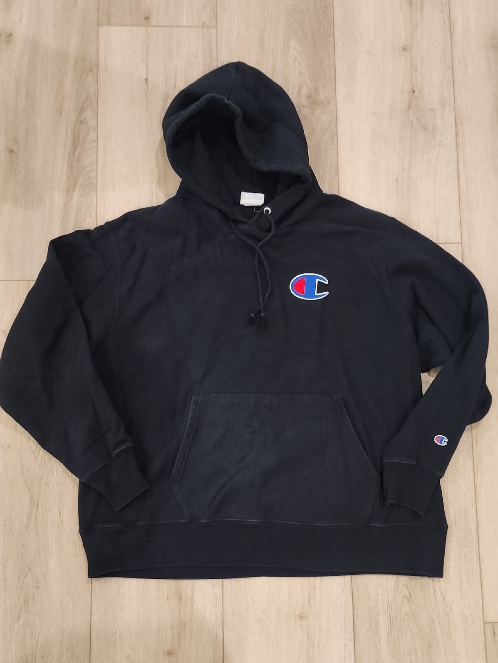 Champion Reverse Weave Hoodie Black XL Pullover Logo Sweatshirt Heavyweight